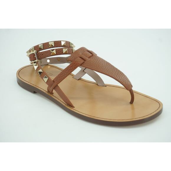 Valentino Rockstud brown Leather Ankle Strap Flat Thong Sandals Size 36 NIB $895 - Picture 11 of 12